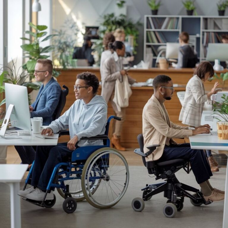 Accessible job opportunities for people with disabilities, promoting diversity in the workforce.
